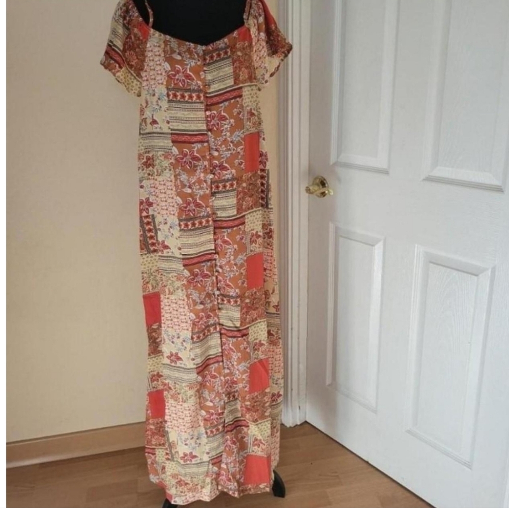 Easel Patchwork Design Cold Shoulder Button Down … - image 6